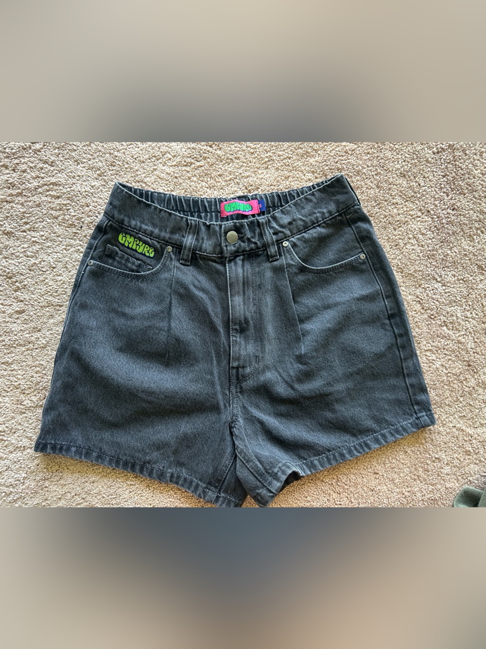 Empyre Tori Black Pleated Denim Skate Shorts
